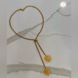 LALIQUE FLEUR FLOWER ORANGE TONE CRYSTAL GOLD PLATED 2-STONE NECKLACE PENDANT